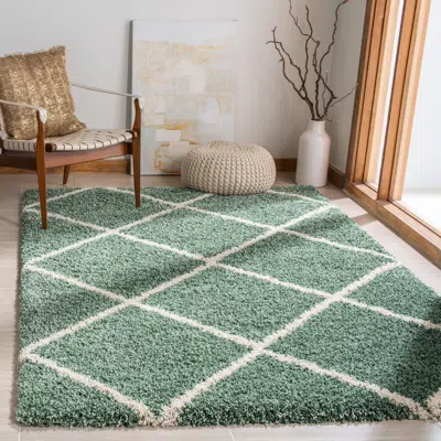 SAFAVIEH HUDSON SHAG MACHINE MADE AREA RUG, GREEN / IVORY SHAG FLOKATI STYLE EASY CARE