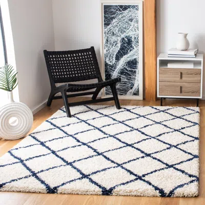SAFAVIEH HUDSON SHAG MACHINE MADE AREA RUG, IVORY / NAVY SHAG FLOKATI STYLE EASY CARE