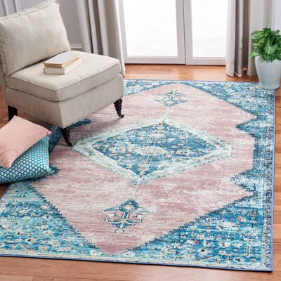 SAFAVIEH JOURNEY NON-SLIP MACHINE WASHABLE AREA RUG, BLUE / PINK BOHEMIAN STYLE EASY CARE
