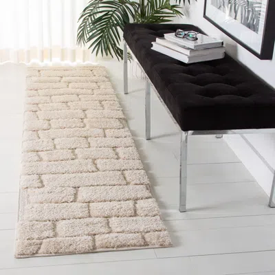 SAFAVIEH MEMPHIS SHAG MACHINE MADE AREA RUG, CREAM / BEIGE CONTEMPORARY STYLE EASY CARE