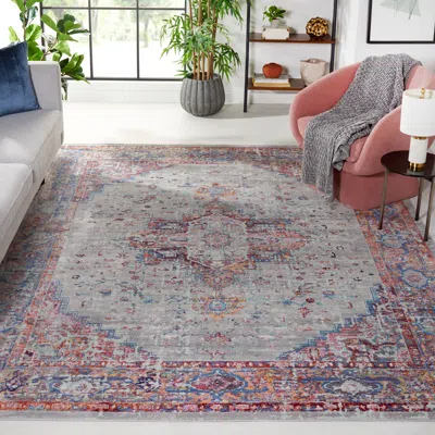 SAFAVIEH VALENCIA MACHINE MADE AREA RUG, GREY / MULTI TRADITIONAL STYLE EASY CARE