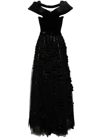 SAIID KOBEISY BEADED VELVET-TOP MAXI DRESS