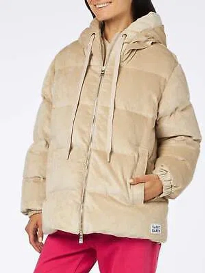 SAINT BARTH MC2 SAINT BARTH WOMAN BEIGE CORDUROY DOWN PADDED JACKET WITH HOODIE