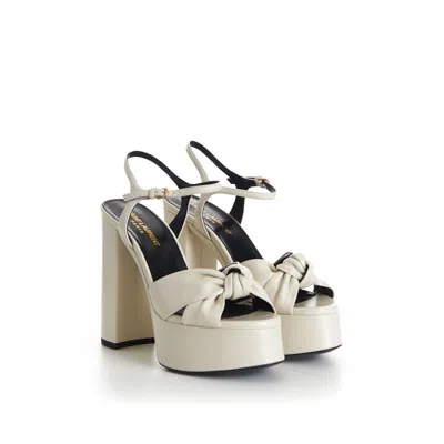 SAINT LAURENT SAINT LAURENT 1050$ BIANCA PEARL WHITE PLATFORM SANDALS - LEATHER, ANKLE STRAP