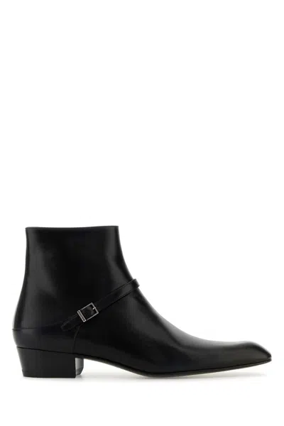 SAINT LAURENT SAINT LAURENT BLACK LEATHER AUGUSTIN ANKLE BOOTS