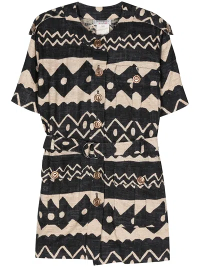 SAINT LAURENT 1980S GEOMETRIC-PRINT BELTED COAT