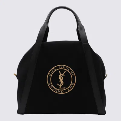 SAINT LAURENT SAINT LAURENT BLACK COTTON BOWLING TOTE BAG
