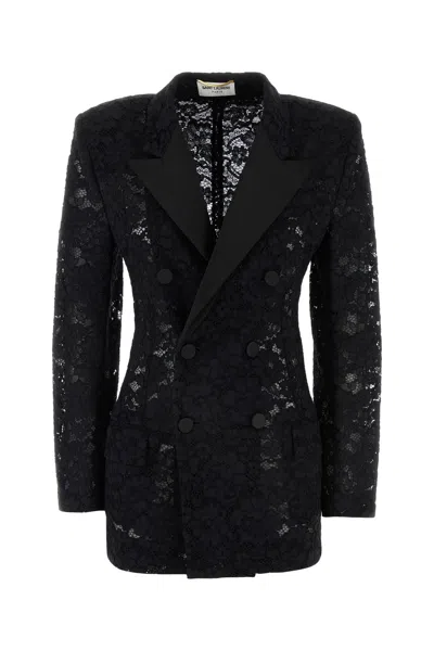 SAINT LAURENT BLACK GUIPURE LACE BLAZER