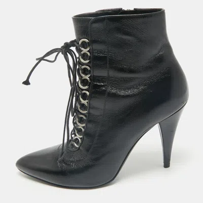 SAINT LAURENT SAINT LAURENT BLACK LEATHER FETISH ANKLE BOOTIES SIZE 37.5