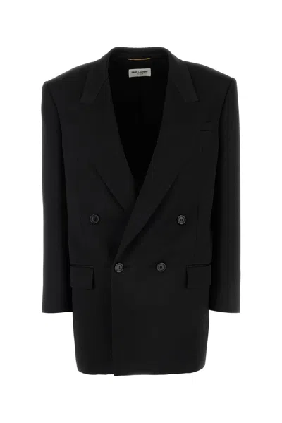 SAINT LAURENT BLACK SATIN BLAZER