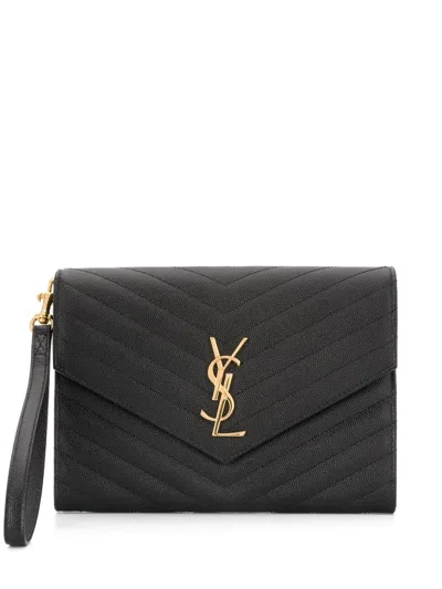 SAINT LAURENT WOMEN BLACK YSL NEW MONOGRAM CLUTCH, ONESIZE LUXURY CLUTCHES FOR WOMEN DARVEYS