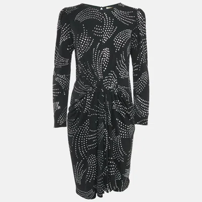 SAINT LAURENT SAINT LAURENT BLACK/SILVER GLITTER PRINT JERSEY PLEATED MIDI DRESS M