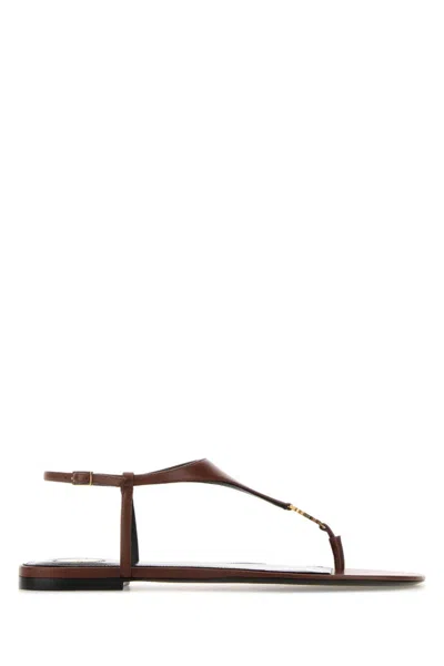 SAINT LAURENT WOMEN BROWN LEATHER SANDALS, 6.5 LUXURY SANDALS & FLOATERS FOR WOMEN DARVEYS