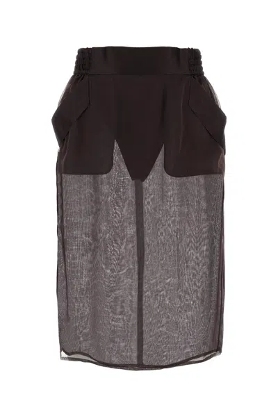 SAINT LAURENT BROWN SILK SKIRT