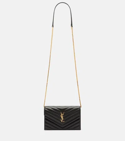 SAINT LAURENT CASSANDRE MATELASSÉ ENVELOPE LEATHER WALLET ON CHAIN