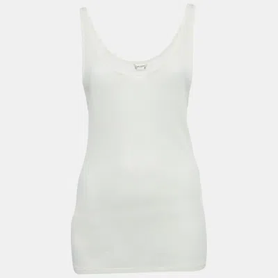 SAINT LAURENT CREAM RIB KNIT SEMI SHEER TANK TOP M