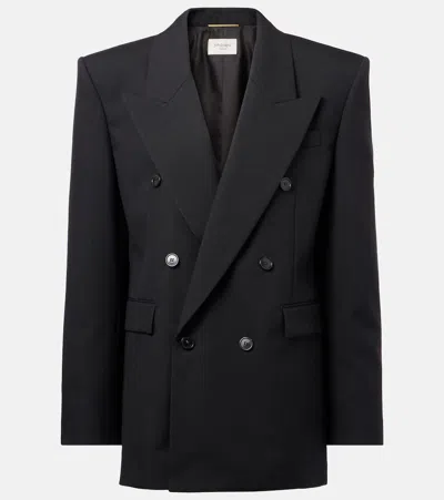 SAINT LAURENT DOUBLE-BREASTED WOOL CANVAS BLAZER