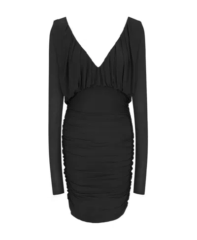 SAINT LAURENT SAINT LAURENT V-NECK DRAPED LONG-SLEEVED DRESS