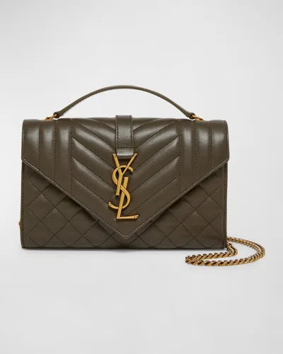 SAINT LAURENT ENVELOPE TRIQUILT SMALL YSL SHOULDER BAG IN SMOOTH LEATHER