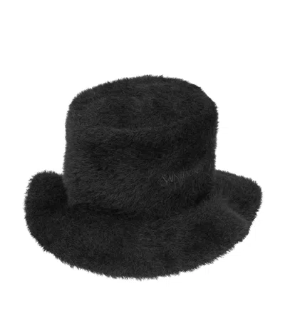 SAINT LAURENT FLUFFY EMBROIDERED LOGO BUCKET HAT
