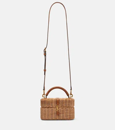 SAINT LAURENT GABY LEATHER-TRIMMED WICKER VANITY BAG
