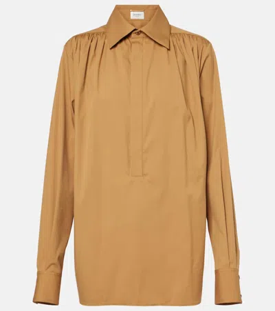 SAINT LAURENT GATHERED COTTON-BLEND BLOUSE