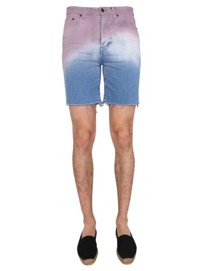 SAINT LAURENT GRADIENT RAW EDGE DENIM SHORTS