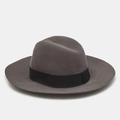 SAINT LAURENT GREY RABBIT FELT WIDE BRIM HAT M