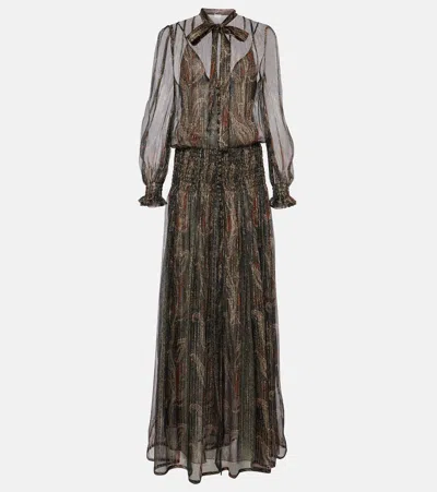 SAINT LAURENT PAISLEY SILK-BLEND CREPON MAXI DRESS