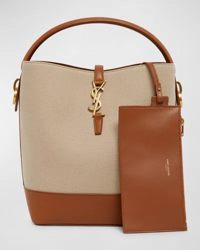 SAINT LAURENT LE 37 YSL BUCKET BAG IN CANVAS AND LEATHER