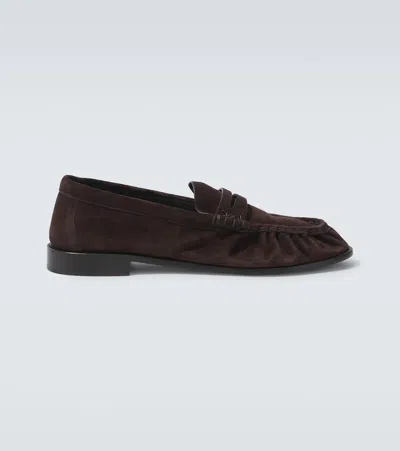 SAINT LAURENT LE LOAFER SUEDE PENNY LOAFERS