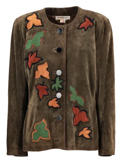 SAINT LAURENT LEAF-MOTIF SUEDE JACKET