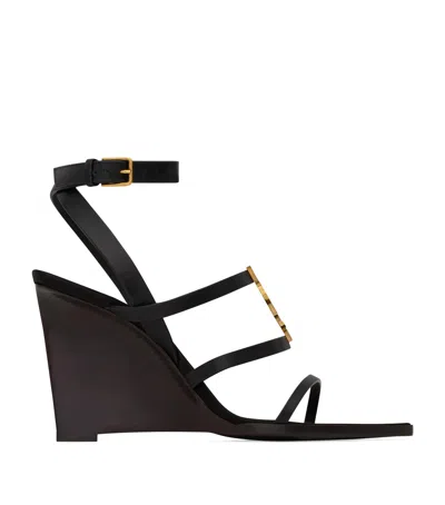 SAINT LAURENT LEATHER CASSANDRA WEDGES 90