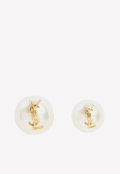 SAINT LAURENT LOGO PEARL EARRINGS