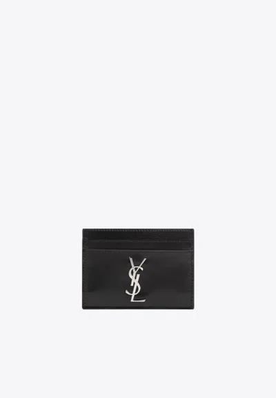 SAINT LAURENT LOGO-PLAQUE LEATHER CARDHOLDER