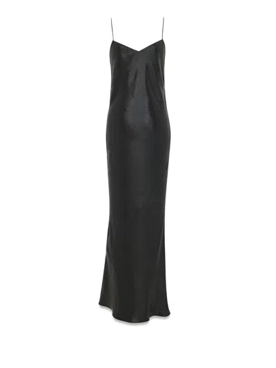 SAINT LAURENT LONG SATIN DRESS WITH THIN STRAPS