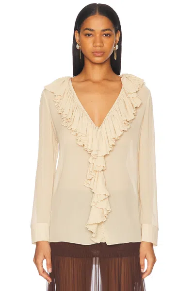 SAINT LAURENT LONG SLEEVE RUFFLE BLOUSE