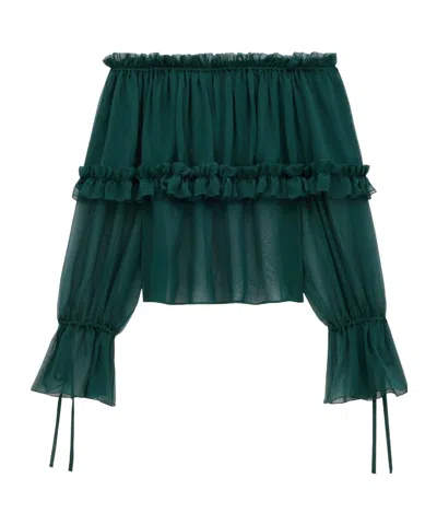 SAINT LAURENT RUFFLED BLOUSE IN SILK CREPE MUSLIN