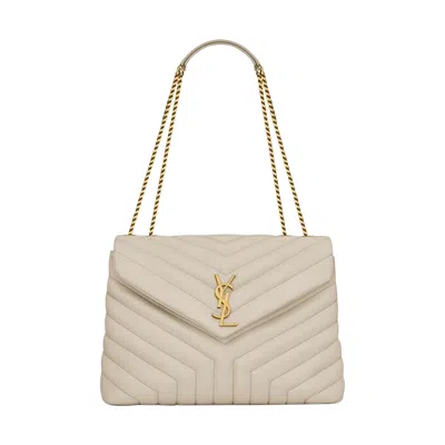 SAINT LAURENT SAINT LAURENT MEDIUM LOULOU MATELASSE LEATHER SHOULDER BAG 'BLANC VINTAGE'