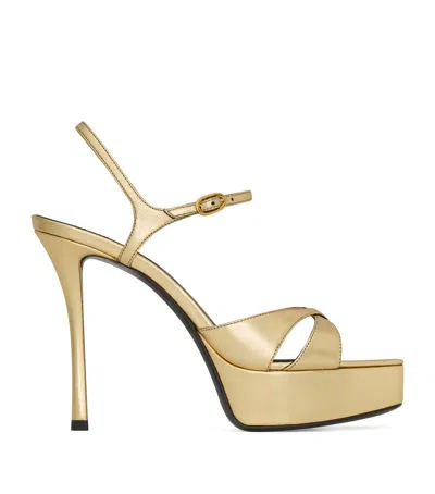 SAINT LAURENT METALLIC LEATHER DEBBIE PLATFORM SANDALS 85