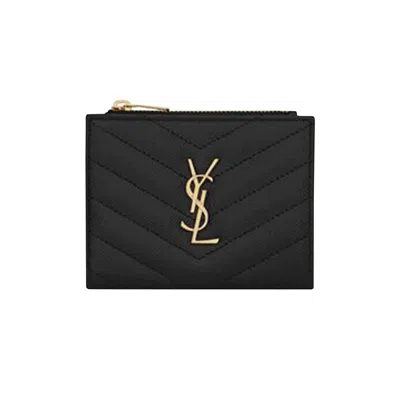 SAINT LAURENT SAINT LAURENT MONOGRAM ZIPPED CARD CASE 'BLACK'