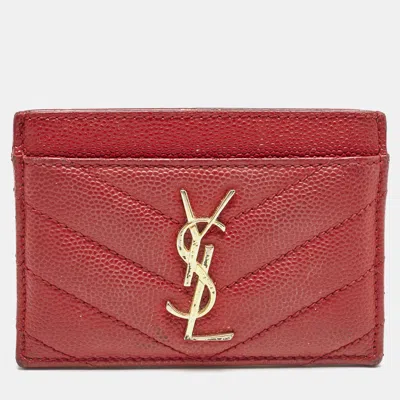 SAINT LAURENT SAINT LAURENT RED MATELASSÉ LEATHER MONOGRAM CARD HOLDER