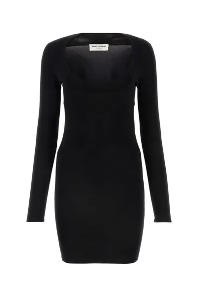 SAINT LAURENT ABITO IN MISTO VISCOSA STRETCH NERO DONNA