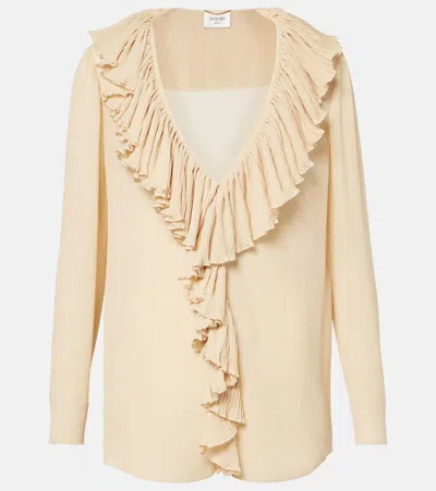 SAINT LAURENT RUFFLED SILK CREPON BLOUSE