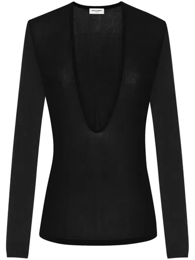 SAINT LAURENT SCOOP-NECK KNITTED JUMPER