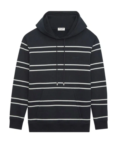SAINT LAURENT SAINT LAURENT STRIPE DETAILED DRAWSTRING HOODIE