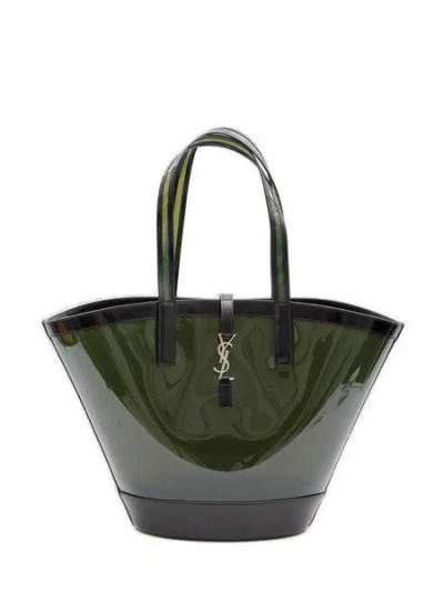 SAINT LAURENT SAINT LAURENT TWO-TONE VINYL AND LEATHER PANIER SHOPPING BAG