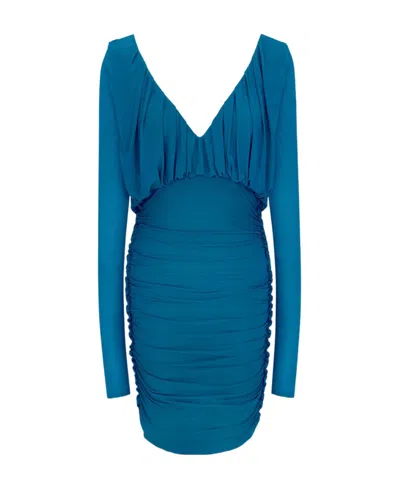 SAINT LAURENT SAINT LAURENT V-NECK DRAPED LONG-SLEEVED DRESS