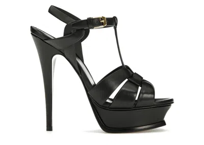 SAINT LAURENT WOMEN'S SAINT LAURENT TRIBUTE PLATFORM SANDAL HEELS LEATHER SNEAKERS IN BLACK