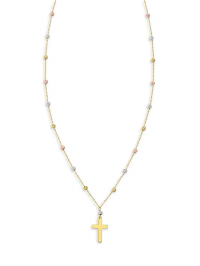 SAKS FIFTH AVENUE WOMEN'S 14K TRI-COLOR GOLD BEADED CROSS PENDANT NECKLACE